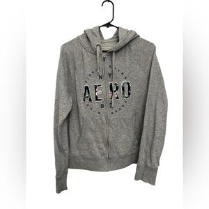 Aeropostale Gray Full Zip Logo Hoodie Size L